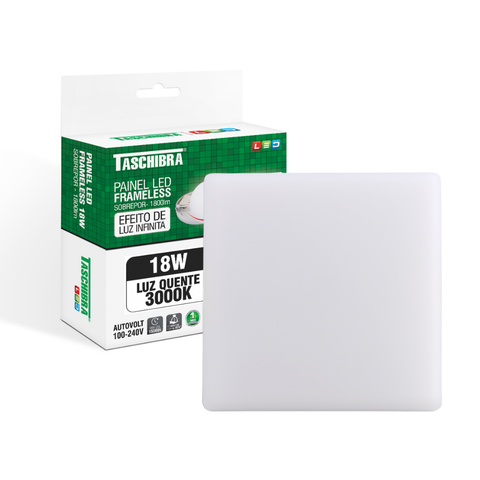 Painel de Led Taschibra Frameless Quadrado Sobrepor 18W Bivolt 3000K Luz Quente