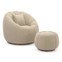 Ver imagem 1 de Poltrona Decorativa Concha Giratória com Puff Estilo Abóbora Shell Veludo Bege - Abmaza