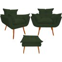 Ver imagem 1 de Kit 2 Poltronas + Puff Decorativo Opala Suede Verde Pés Madeira Ms Decor