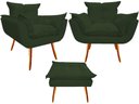 Ver imagem 1 de Kit 2 Poltronas + Puff Decorativo Opala Suede Verde Pés Madeira Ms Decor