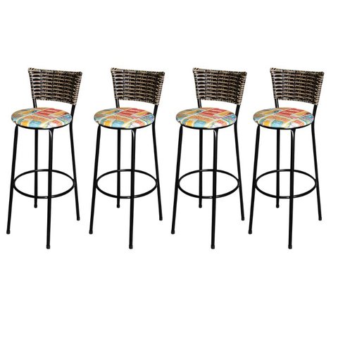 Jogo 4 Banquetas Alta Para Cozinha Ratan Cappuccino Preta Estofado Cerveja