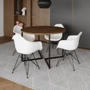 Ver imagem 1 de Mesa Industrial Jantar Redonda 110Cm Amêndoa Base V Com 4 Poltronas Brancas Ferro Preto Amendoa