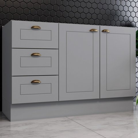 Armário de Cozinha Compacta para Pia 120 Cm Americana 2 Portas 3 Gavetas 100% Mdf Cinza - Pnr Móveis