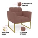 Ver imagem 6 de Kit 1 Sofá Namoradeira e 1 Poltrona Elisa Veludo Rosê Base Metálica Industrial Dourado - D'Rossi
