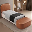 Ver imagem 2 de Cabeceira Cama Box 100cm Lanna com Puff Recamier Doha W01 Couríssimo Camel - Lyam Decor