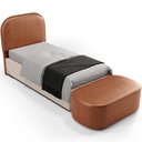 Ver imagem 1 de Cabeceira Cama Box 100cm Lanna com Puff Recamier Doha W01 Couríssimo Camel - Lyam Decor