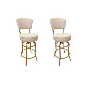 Kit 2 Banquetas Bar Cor Dourado Fosco Bancada Média Altura 65cm Giratória Encosto Estofado Assento L