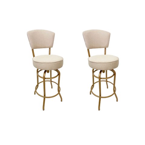 Kit 2 Banquetas Bar Cor Dourado Fosco Bancada Média Altura 65cm Giratória Encosto Estofado Assento L