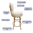 Ver imagem 2 de Kit 2 Banquetas Bar Cor Dourado Fosco Bancada Média Altura 65cm Giratória Encosto Estofado Assento L
