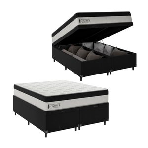 Cama Box Baú Casal Bipartido + Colchão Londres Molas Ensacadas Pocket - 74x138x188cm - Suede Veludo 