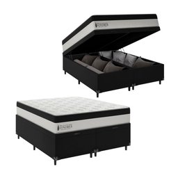 Cama Box Baú Casal Bipartido + Colchão Londres Molas Ensacadas Pocket - 74x138x188cm - Suede Veludo  - 1