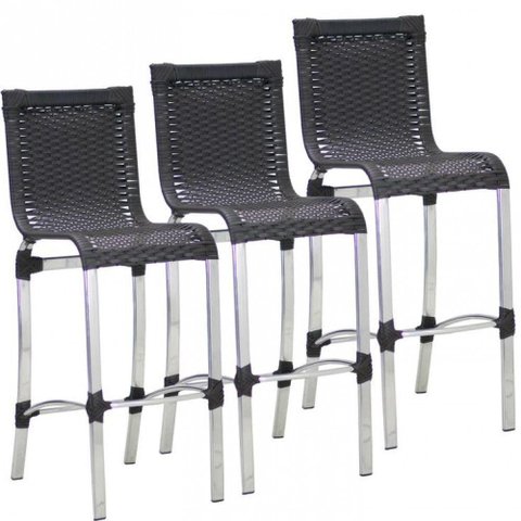 3 Banquetas Haiti em Alumínio Cozinha Edícula e Balcão Trama Preto