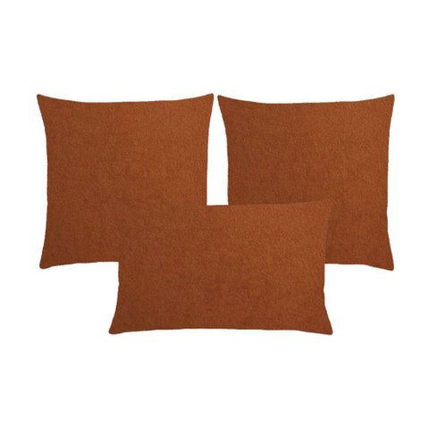 Kit 3 Capas Almofada Baguete Bouclé Quadradas e Retangular Zíper Invisível, Texturizado