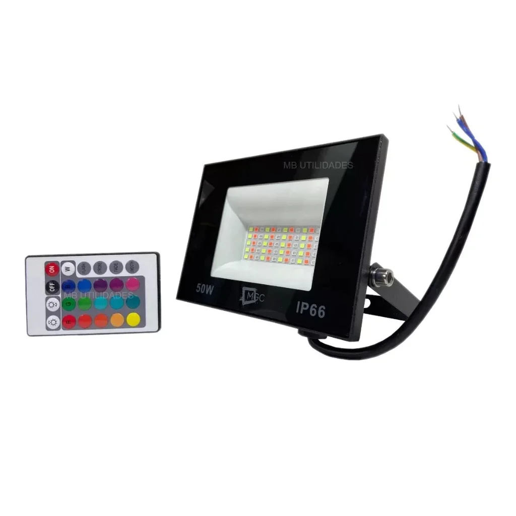 Refletor Holofote Led 50w Cores Rgb C/ Controle Remoto