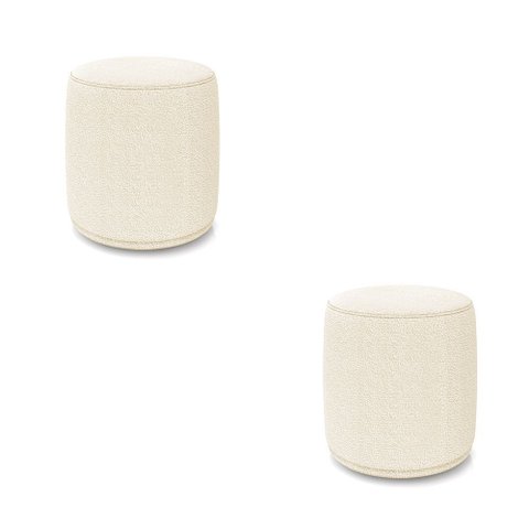 Puff Redondo Orgânico para Sala Kit 2 Malu Bouclê Bege M11 - D’Rossi