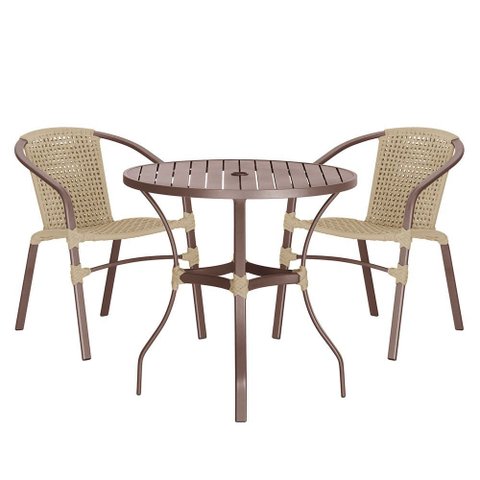 02 Cadeiras Floripa e Mesa Roma 80cm Marrom e Corda Nautica Trama Original