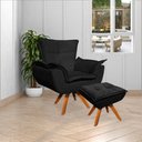 Ver imagem 2 de Kit 2 Puff's Decorativos Base Giratória em Madeira Charger Suede Preto - Gran Belo