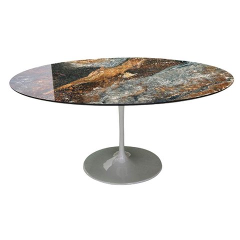 Mesa de Jantar Saarinen Oval 120x80 Cm Tampo Calacata Verde Ocean Base Verde Cor