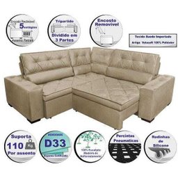 Sofá de Canto Retrátil e Reclinável com Molas Cama Inbox Austin 2,30M x 2,30M Suede Velusoft - 3 Sofá de Canto Retrátil e Reclinável com Molas Cama Inbox Austin 2,30M x 2,30M Suede Velusoft - 3