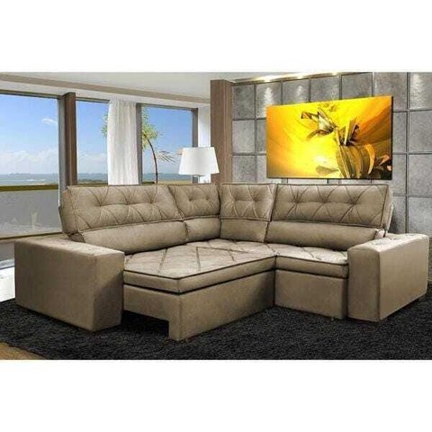 Sofá de Canto Retrátil e Reclinável com Molas Cama Inbox Austin 2,30M x 2,30M Suede Velusoft