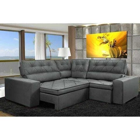 Sofá de Canto Retrátil e Reclinável com Molas Cama Inbox Austin 2,30M x 2,30M Suede Velusoft