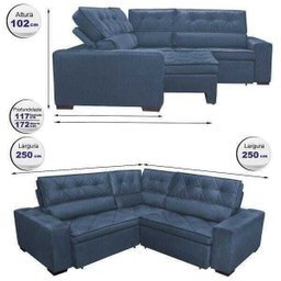 Sofá de Canto Retrátil e Reclinável com Molas Cama Inbox Austin 2,50M x 2,50M Suede Velusoft - 2 Sofá de Canto Retrátil e Reclinável com Molas Cama Inbox Austin 2,50M x 2,50M Suede Velusoft - 2