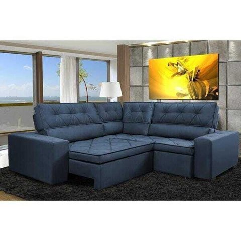 Sofá de Canto Retrátil e Reclinável com Molas Cama Inbox Austin 2,50M x 2,50M Suede Velusoft