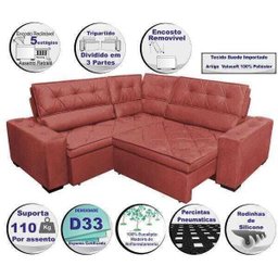 Sofá de Canto Retrátil e Reclinável com Molas Cama Inbox Austin 2,40M x 2,40M Suede Velusoft - 3