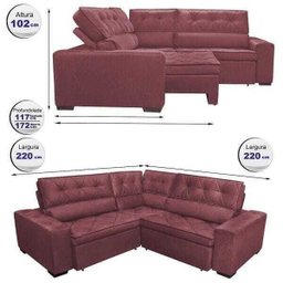 Sofá de Canto Retrátil e Reclinável com Molas Cama Inbox Austin 2,20M x 2,20M Suede Velusoft - 2 Sofá de Canto Retrátil e Reclinável com Molas Cama Inbox Austin 2,20M x 2,20M Suede Velusoft - 2
