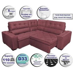 Sofá de Canto Retrátil e Reclinável com Molas Cama Inbox Austin 2,20M x 2,20M Suede Velusoft - 3 Sofá de Canto Retrátil e Reclinável com Molas Cama Inbox Austin 2,20M x 2,20M Suede Velusoft - 3
