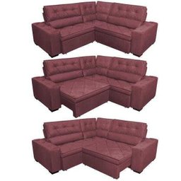 Sofá de Canto Retrátil e Reclinável com Molas Cama Inbox Austin 2,20M x 2,20M Suede Velusoft - 7 Sofá de Canto Retrátil e Reclinável com Molas Cama Inbox Austin 2,20M x 2,20M Suede Velusoft - 7