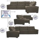 Ver imagem 2 de Sofá de Canto Retrátil e Reclinável com Molas Cama Inbox Austin 3,45x2,44 ou 2,44x3,45 Suede