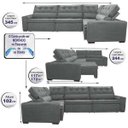 Ver imagem 2 de Sofá de Canto Retrátil e Reclinável com Molas Cama Inbox Austin 3,45x2,44 ou 2,44x3,45 Suede