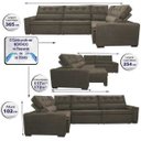 Ver imagem 2 de Sofá de Canto Retrátil e Reclinável com Molas Cama Inbox Austin 3,65x2,54 ou 2,54x3,65 Suede