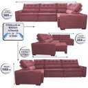 Ver imagem 2 de Sofá de Canto Retrátil e Reclinável com Molas Cama Inbox Austin 3,65x2,54 ou 2,54x3,65 Suede