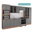 Ver imagem 3 de Cozinha Completa com Balcão Milla True 16 Portas 3 Gavetas 380cm Nogal com Cinza Titânio Móveis