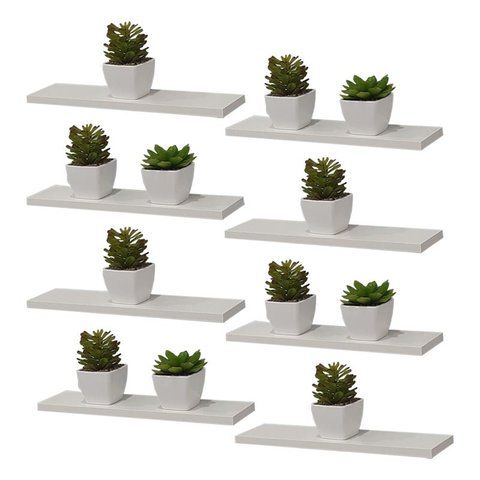 Kit 8 Prateleiras 40 X 10cm Branca Suporte Invisível
