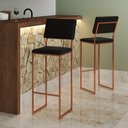 Ver imagem 1 de Banqueta com Encosto Industrial e Moderna Nina Cobre e Corino Preto