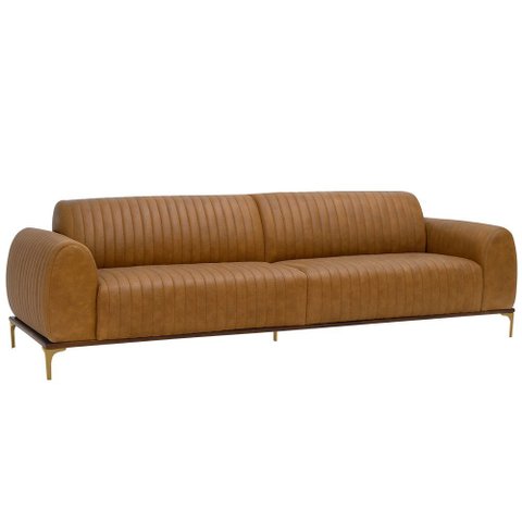Sofá Molino 3 Lugares 210cm Pés Ouro Fosco Corano Caramelo - Nexta Casa