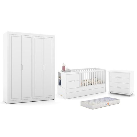 Dormitório Completo Infantil Tutto New 4 Portas, Cômoda 4 Gavetas, Berço Multifuncional Formare e Co