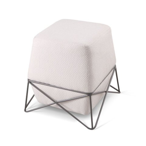 Puff Decorativo Cast Linho Bege Base Metal Grafite