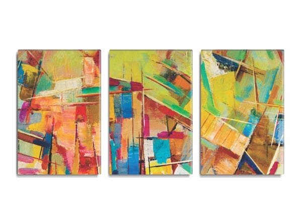 Trio de quadros decorativos Colorful brushstrokes Grande 130x60cm - 1