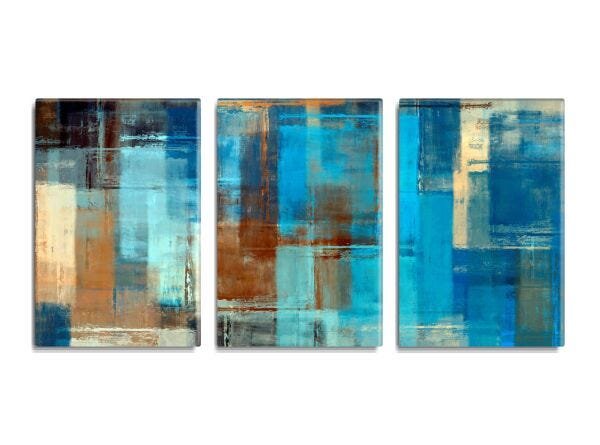 Trio de quadros decorativos Slim Blue Abstract Grande 130x60cm - 1