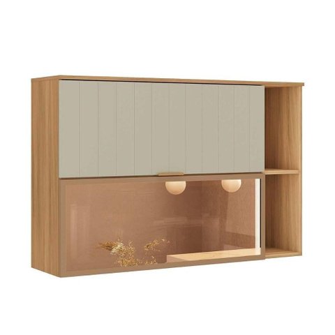 Armário Aéreo Cozinha Alma 2 Ptas Vidro 120cm 2 Portas MDF Basculante Salvia Carraro