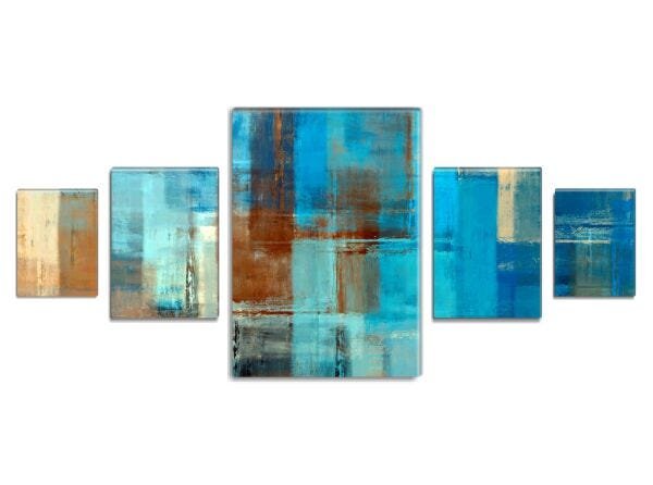 Conjunto quadros decorativos Classic Slim Blue Abstract 140x60cm - 1
