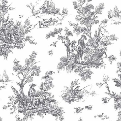 Papel de Parede Romântico Abby Rose 3 Floral Preto e Branco Ab42413