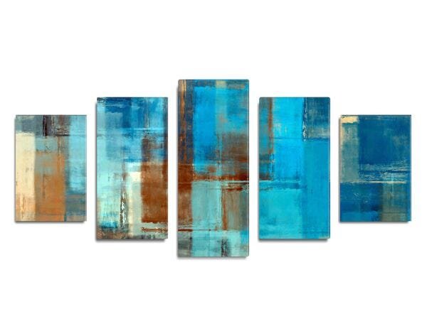 Conjunto de 5 quadros decorativos Slim Blue Abstract135x60cm - 1