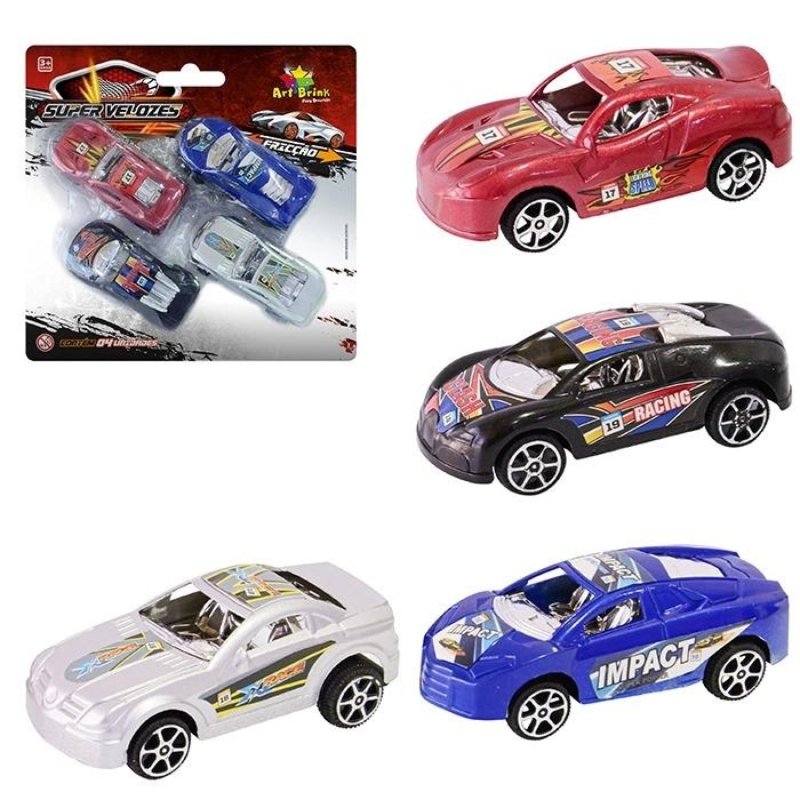 Carrinho Brinquedo Conjunto 4 Carrinhos Speed Racing Fricção - Diversão e Resistência - Panami