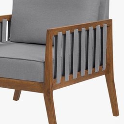 Poltrona Mariah Braço Madeira Tecido Linho Cinza - 3