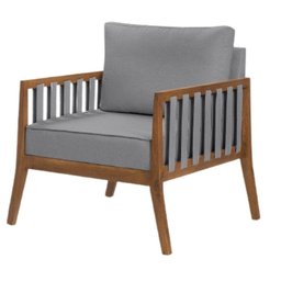 Poltrona Mariah Braço Madeira Tecido Linho Cinza - 1